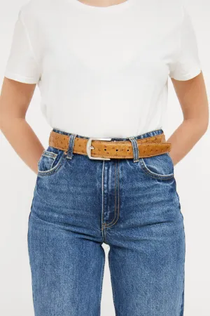Brown Leather Textured Belt