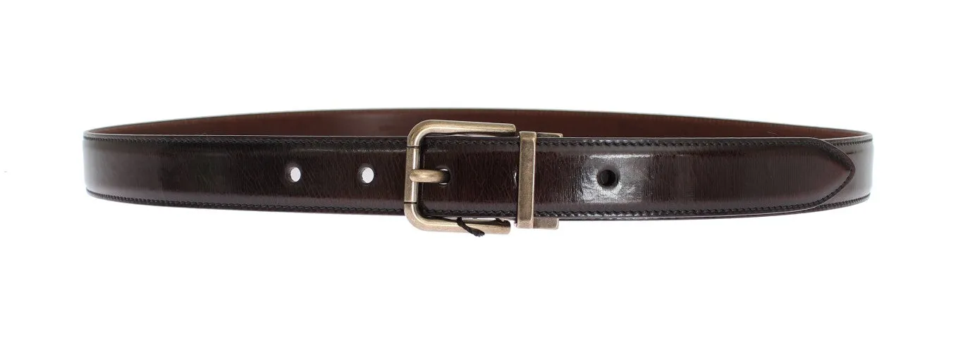 Brown Shiny Leather Gold Buckle Belt