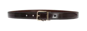 Brown Shiny Leather Gold Buckle Belt
