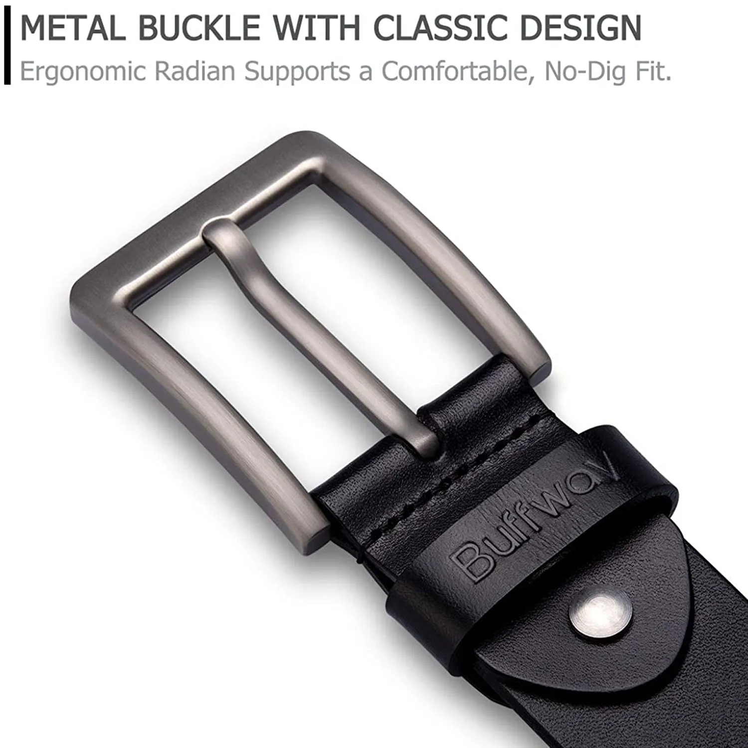Buffway - Men's Belt Heavy Duty Italian Leather | Width 1.5" | Color Black