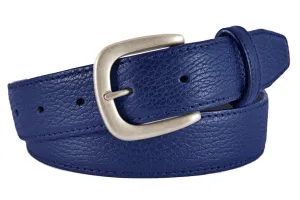 Cobalt Blue Pebbled Leather Belt, Hudson Buckle (Brushed Silver)