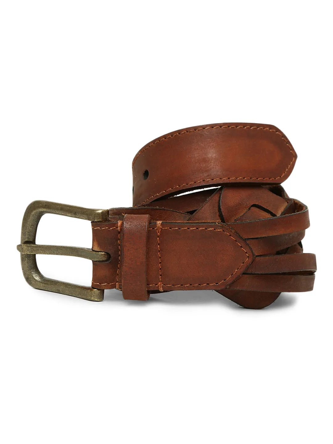 Cognac Interlaced Genuine Leather Belt By Art N Vintage