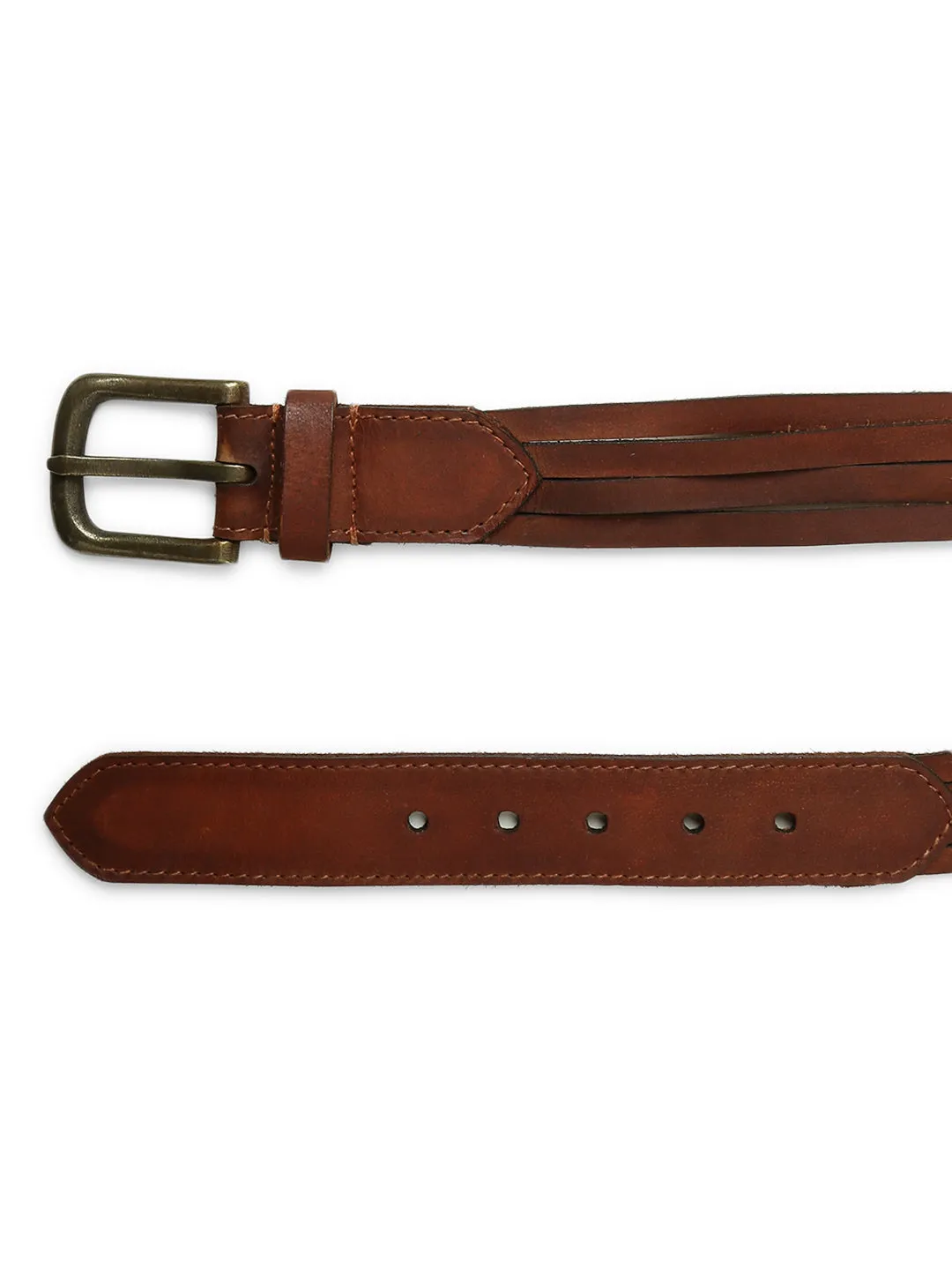 Cognac Interlaced Genuine Leather Belt By Art N Vintage