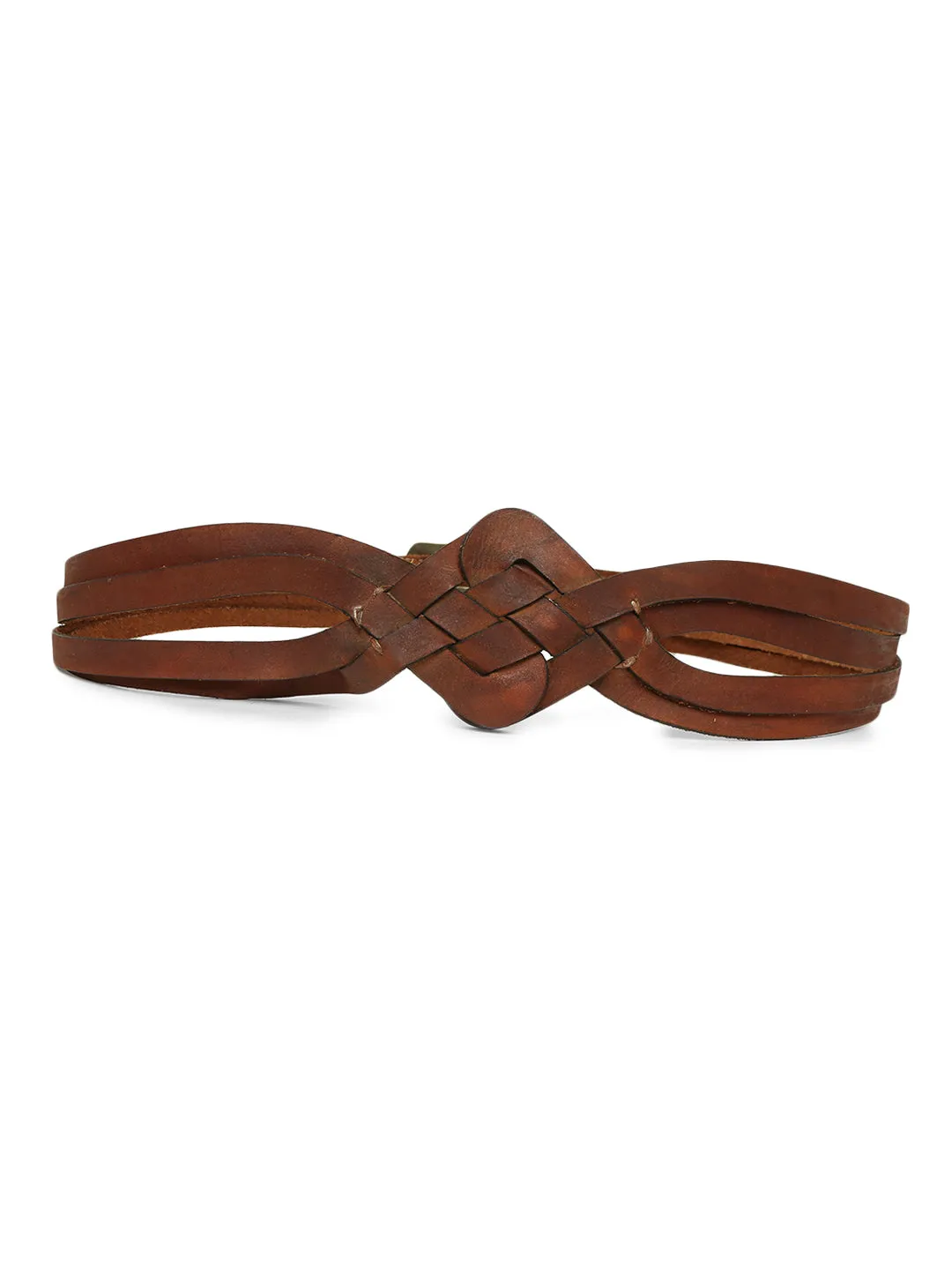 Cognac Interlaced Genuine Leather Belt By Art N Vintage