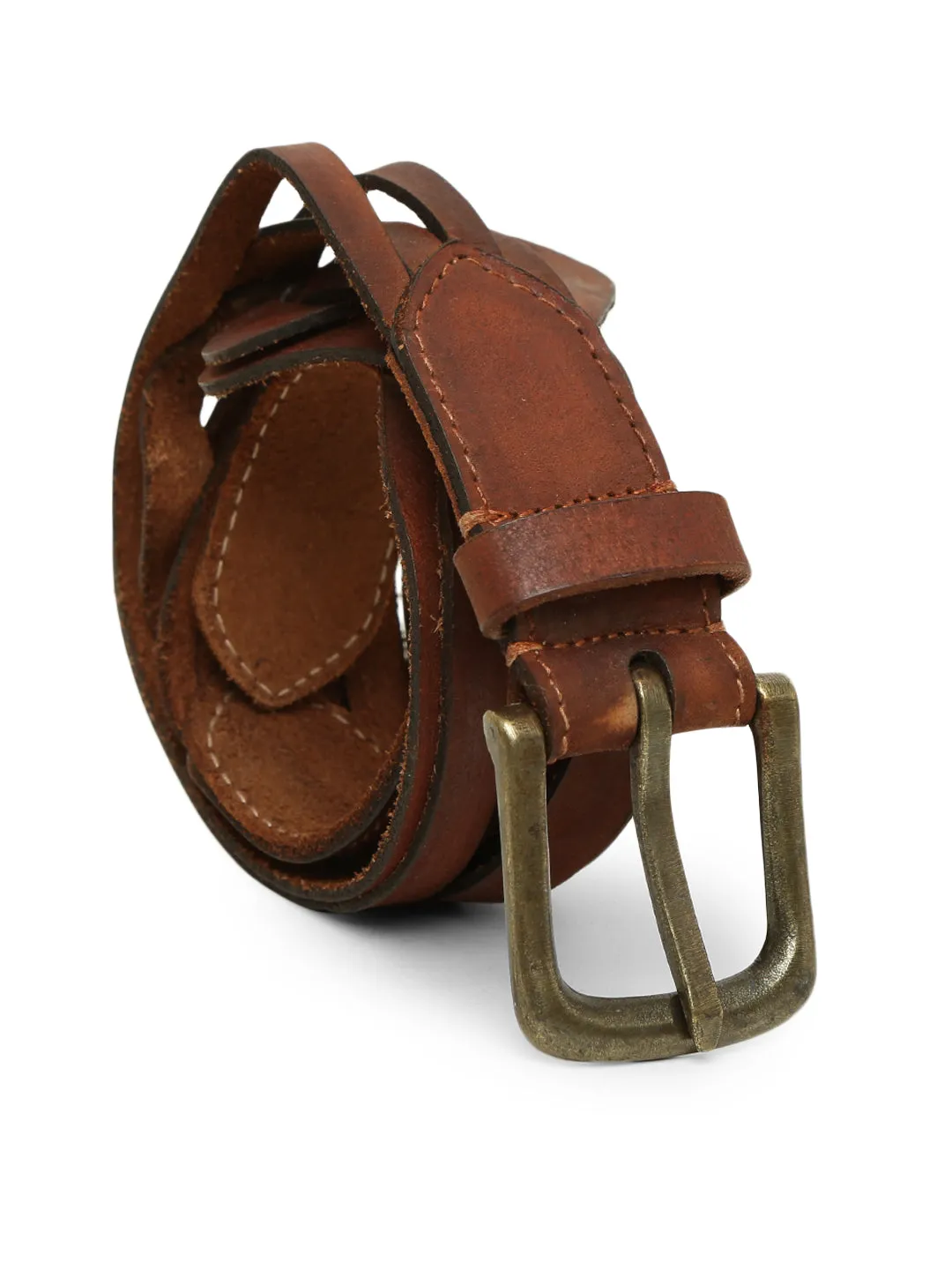 Cognac Interlaced Genuine Leather Belt By Art N Vintage