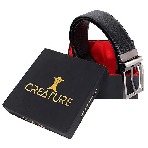 CREATURE Men's Genuine Leather Black & Brown Reversible Belt(Color-Black & Brown||Italian Leather||E-002||REVERSIBLE)