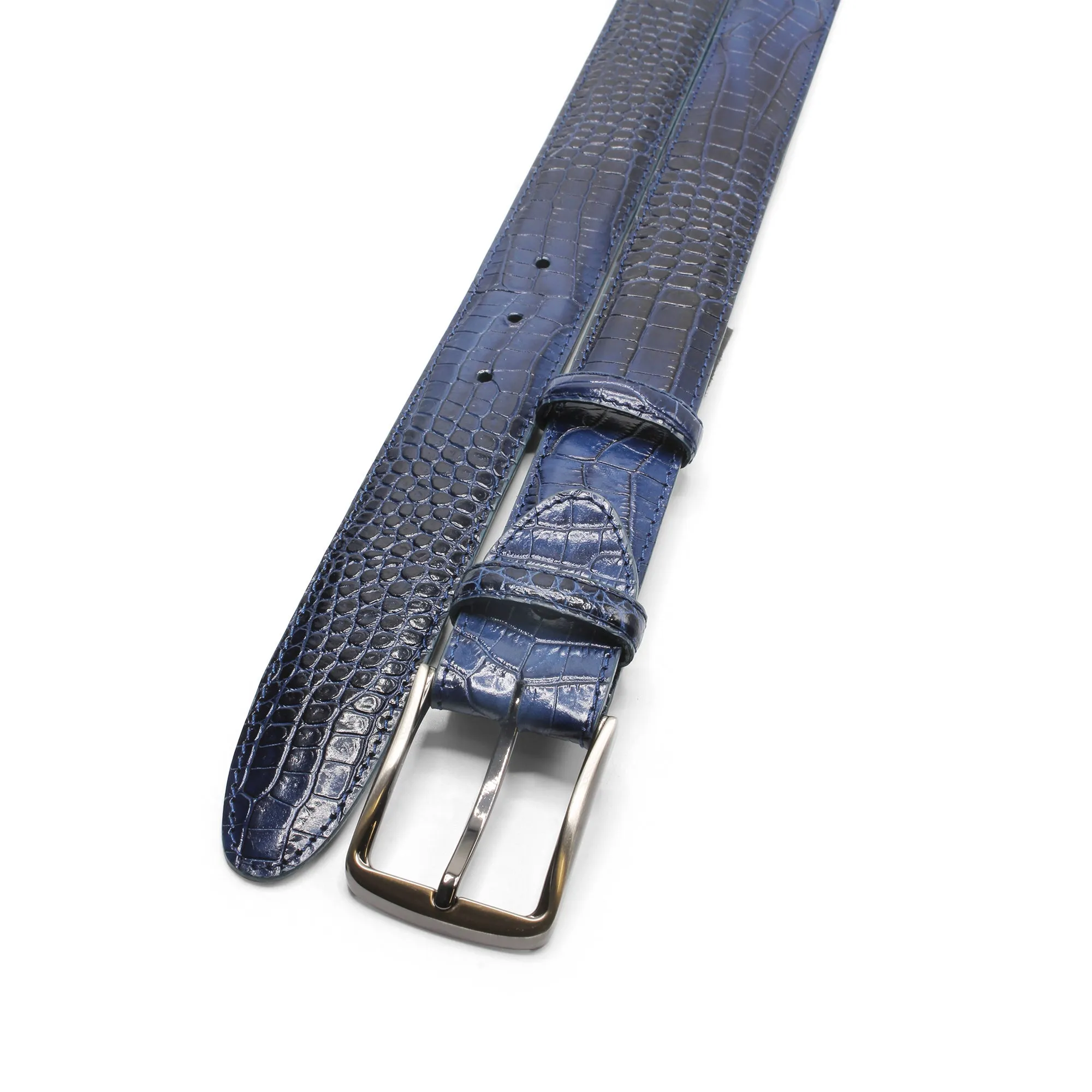 Deep Navy Smoked Effect Mock Croc Prong Belt