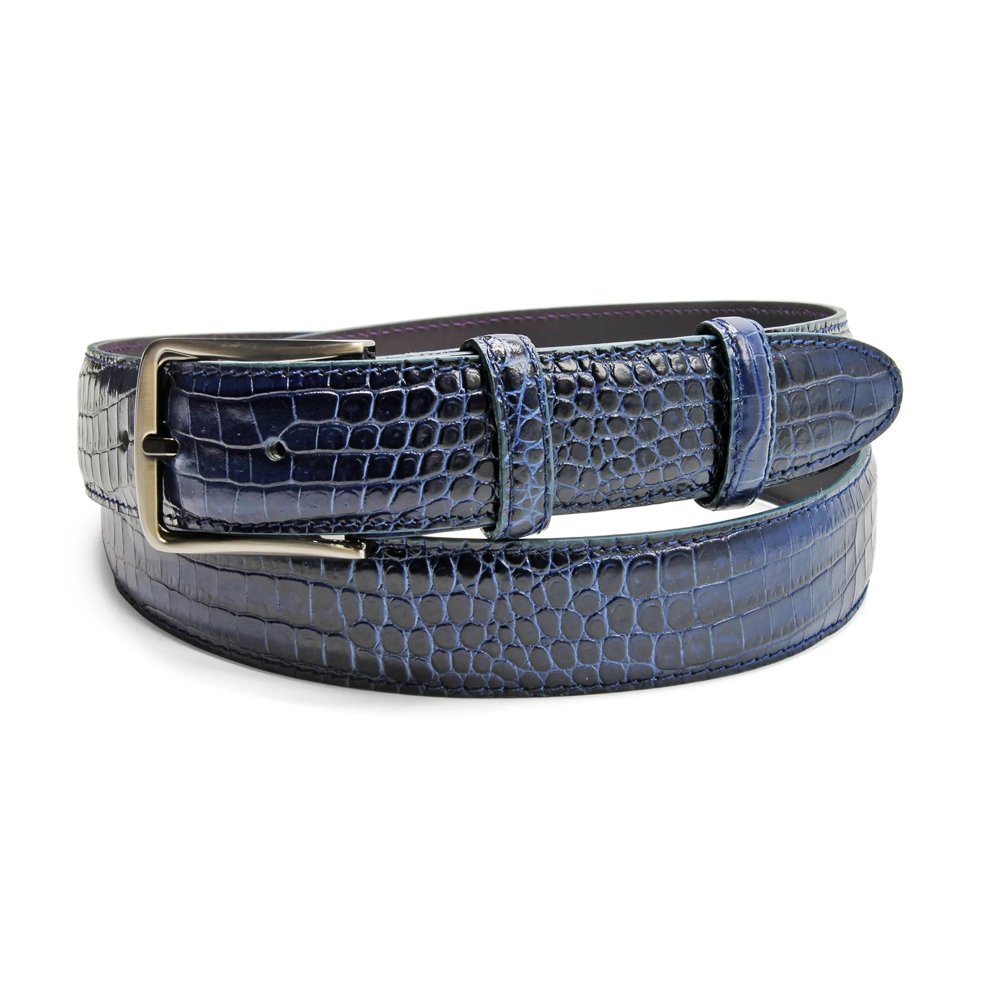 Deep Navy Smoked Effect Mock Croc Prong Belt