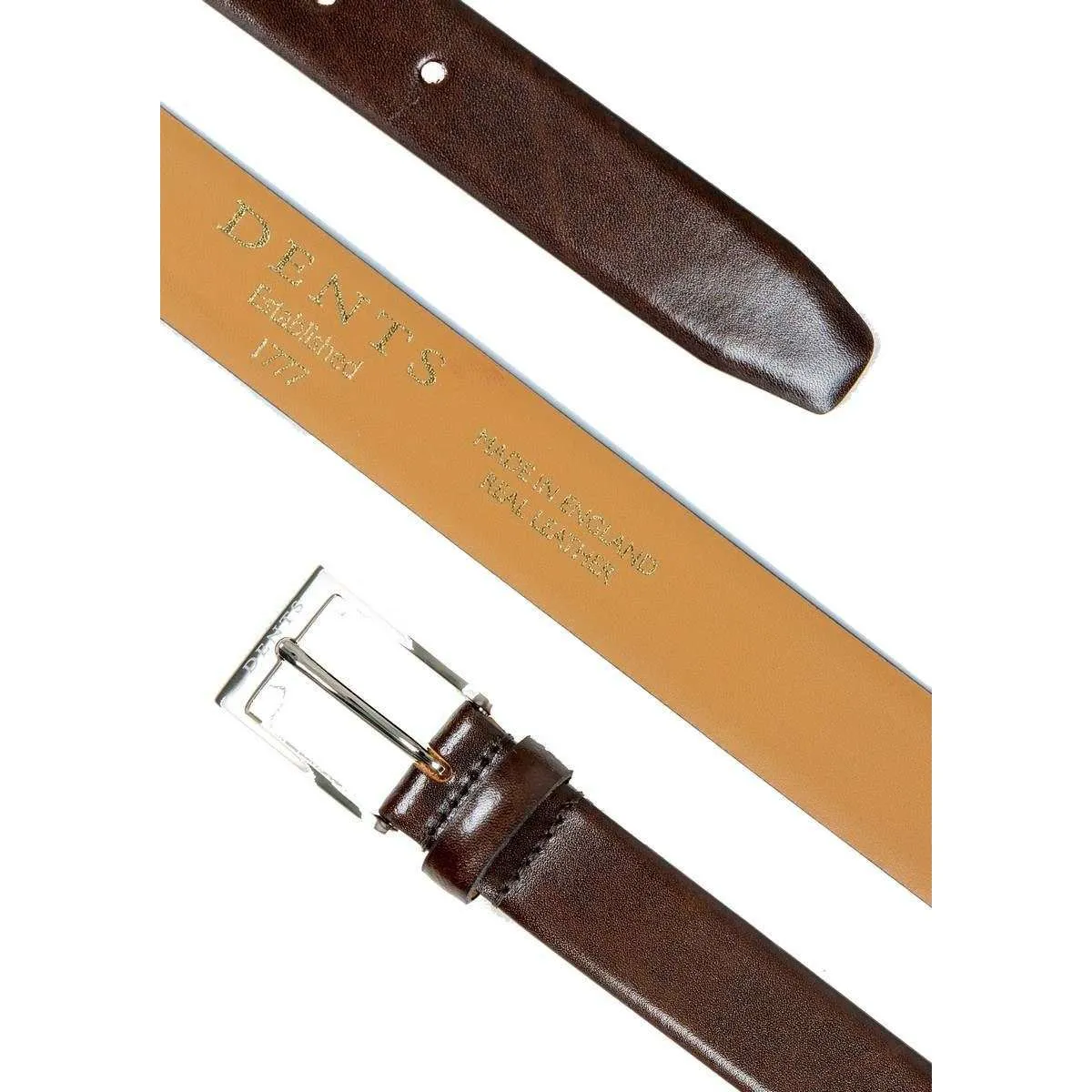 Dents Heritage Feather Edge Leather Belt - Dark Brown