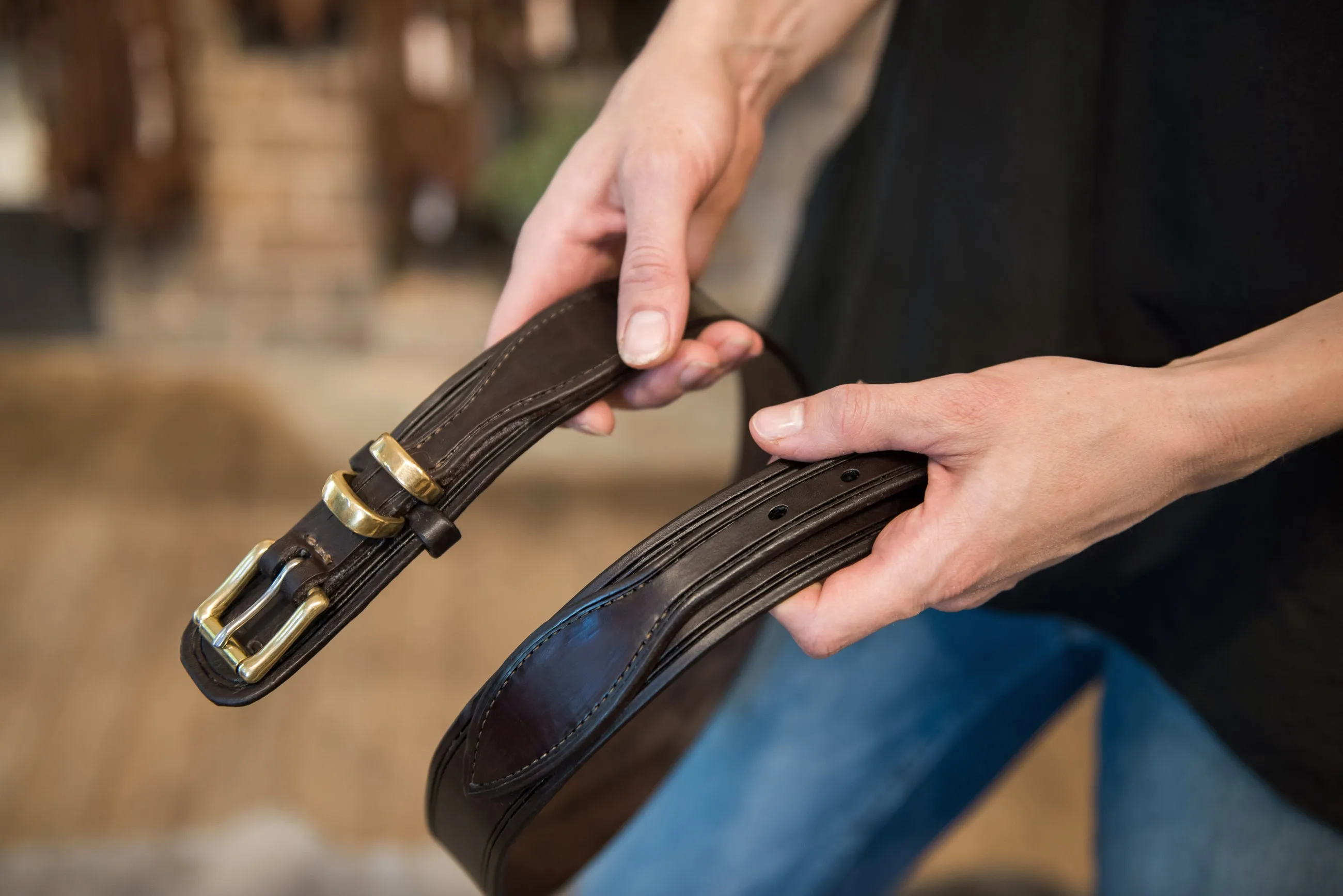 Drovers Leather Belt with Brass Roller Buckle