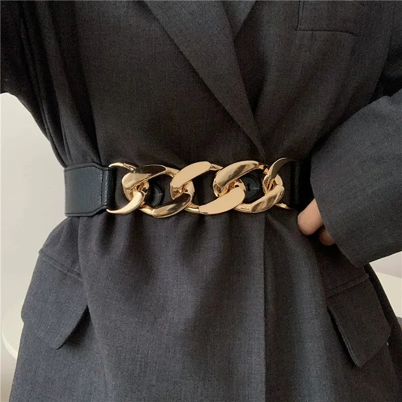 Elastic Black Belt & Decorative Chain for Skirt Coat Suit