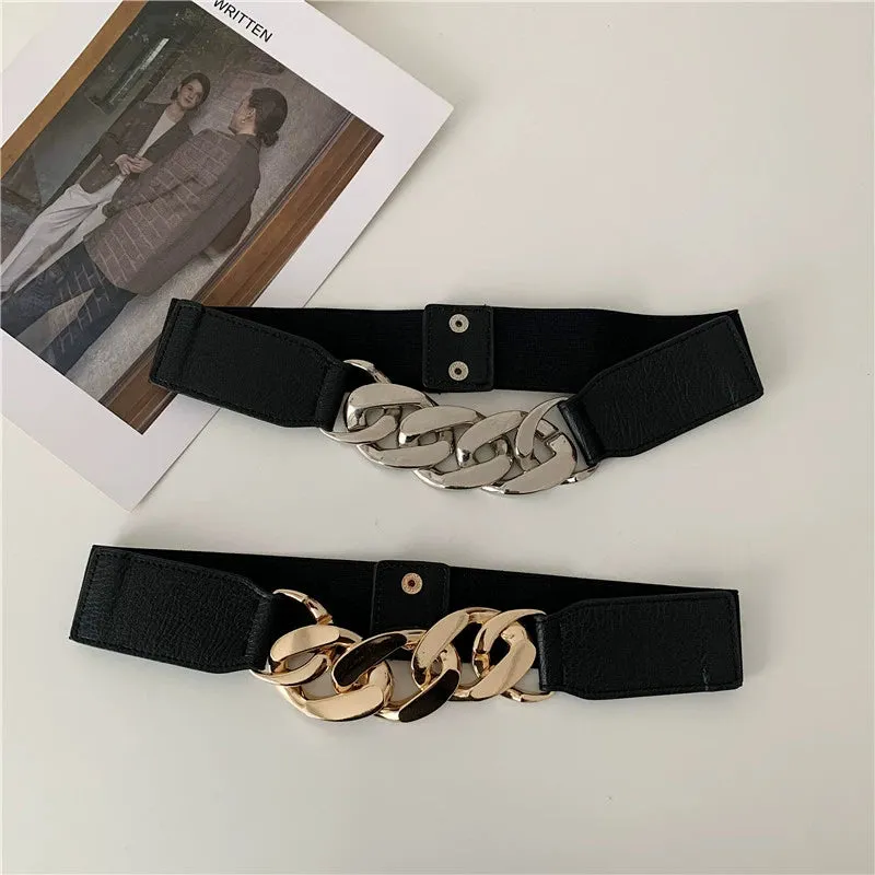 Elastic Black Belt & Decorative Chain for Skirt Coat Suit
