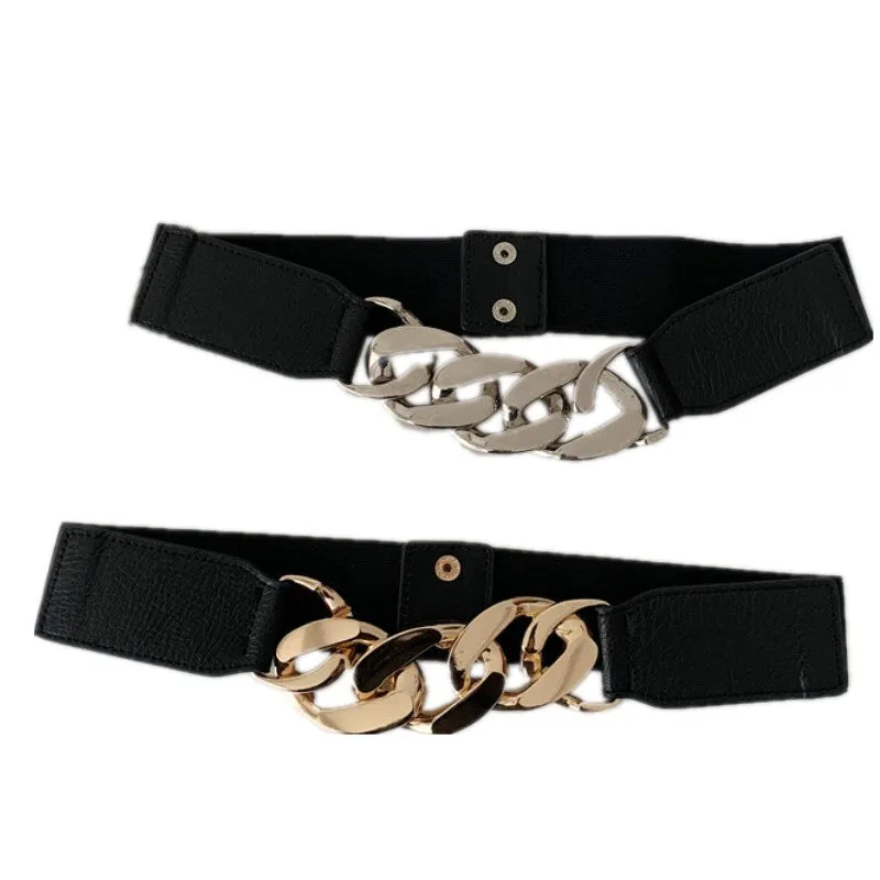 Elastic Black Belt & Decorative Chain for Skirt Coat Suit