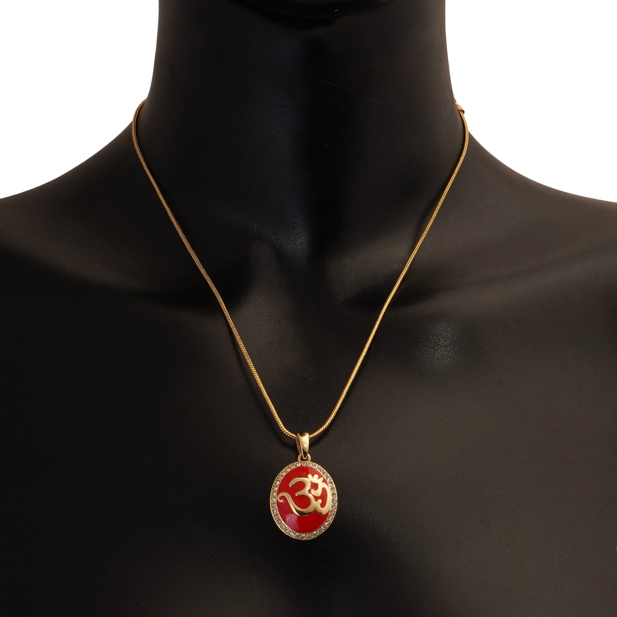 Estele - Red Enamel Gold Plated OM Pendant for Women / Girls