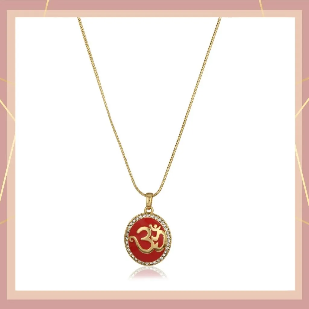 Estele - Red Enamel Gold Plated OM Pendant for Women / Girls