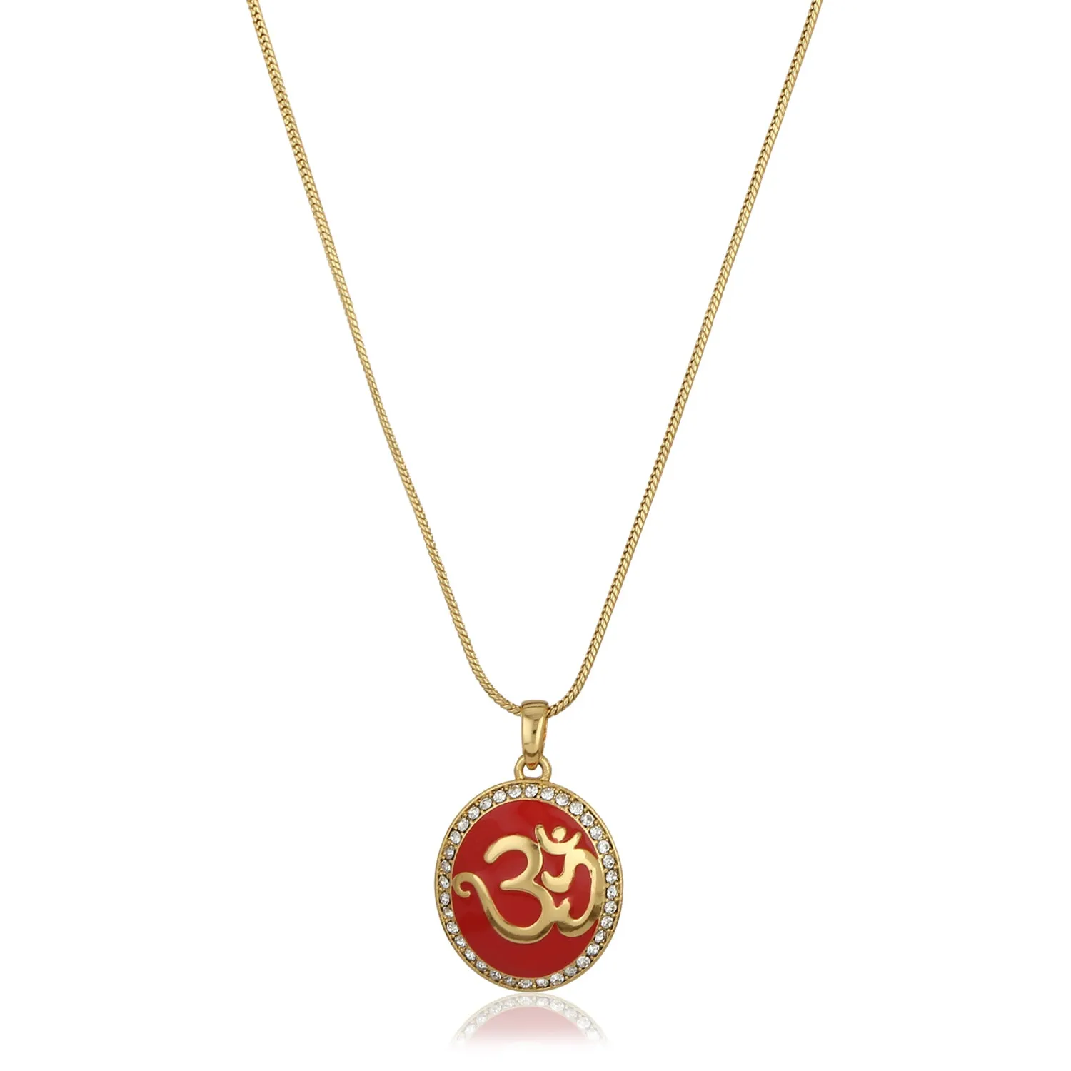 Estele - Red Enamel Gold Plated OM Pendant for Women / Girls