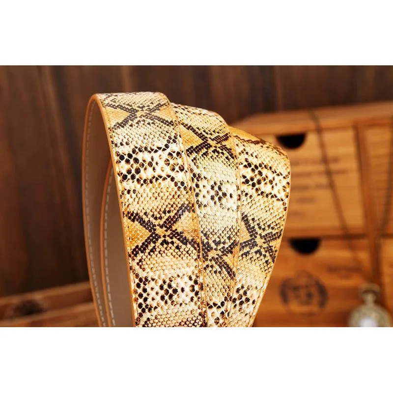 Exotic Serpent Skin Metal Buckle Belt