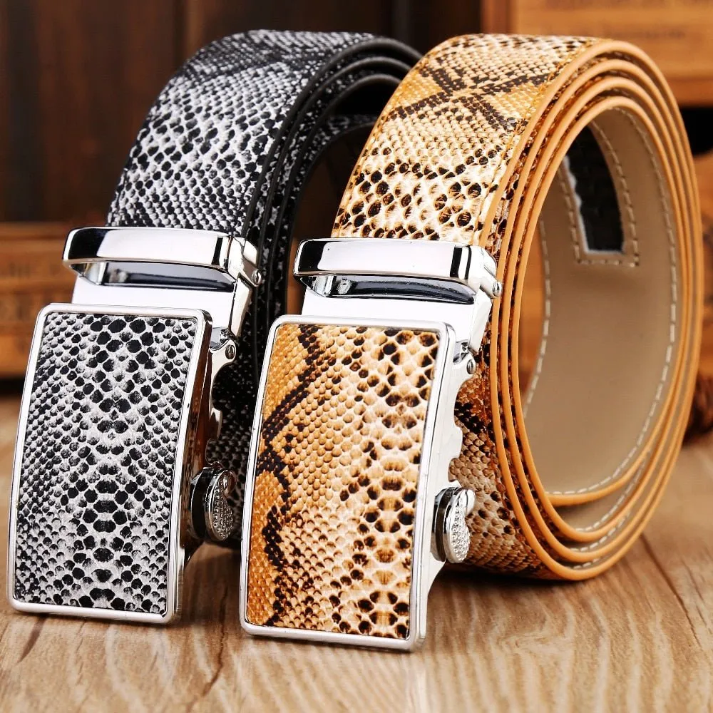 Exotic Serpent Skin Metal Buckle Belt