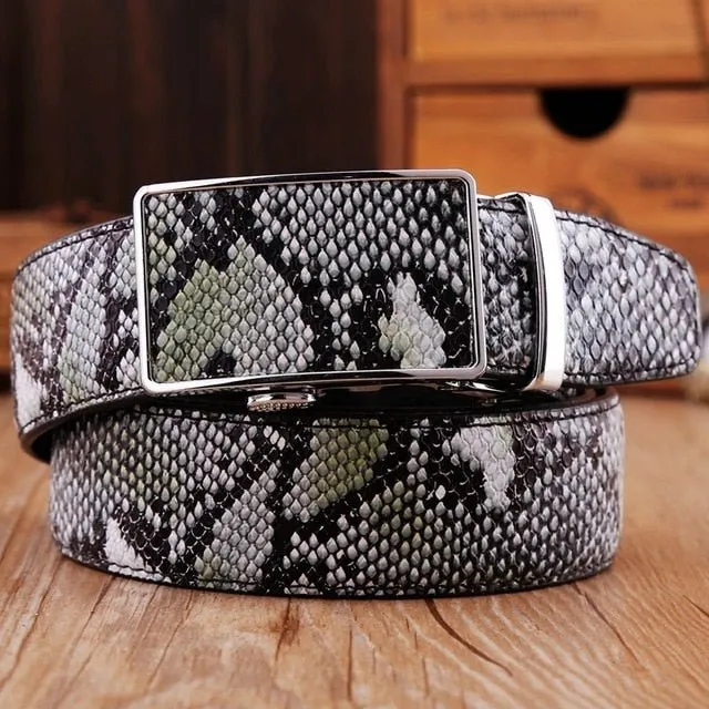 Exotic Serpent Skin Metal Buckle Belt