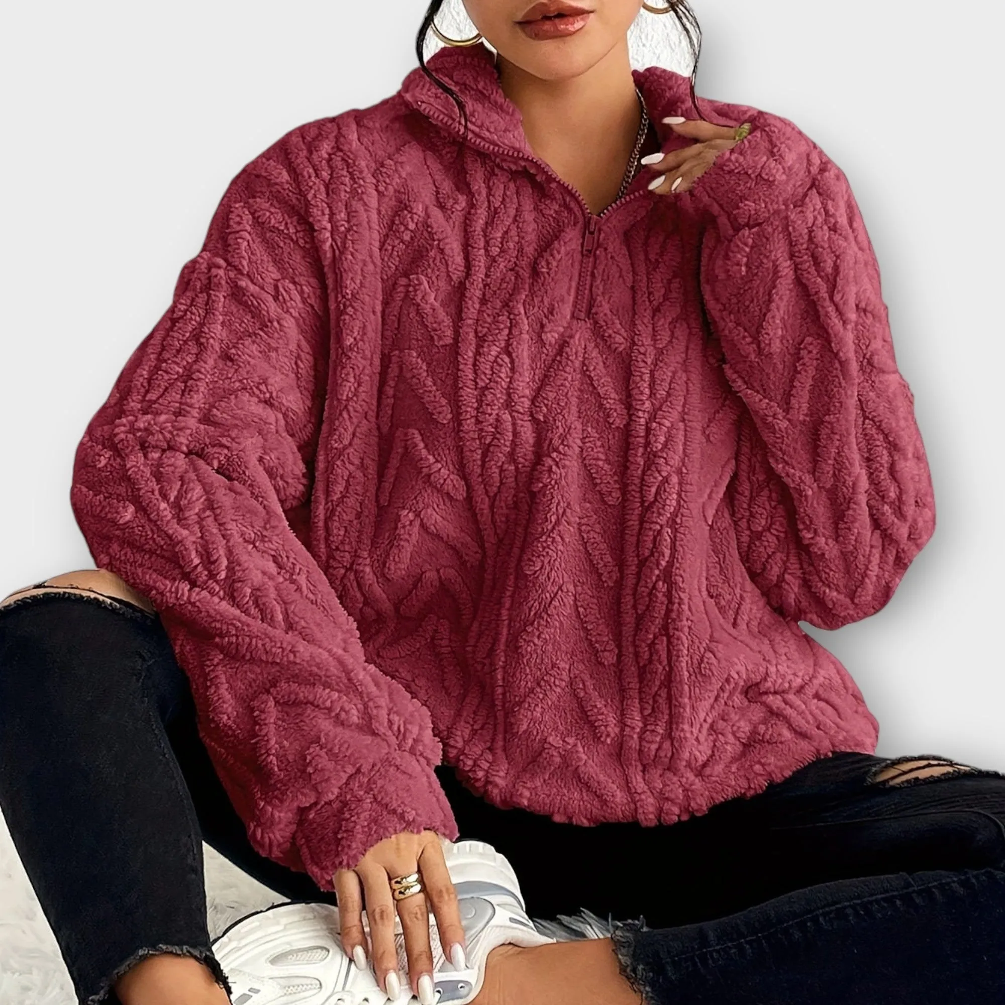 Fiona Braided Zip-Up Pullover