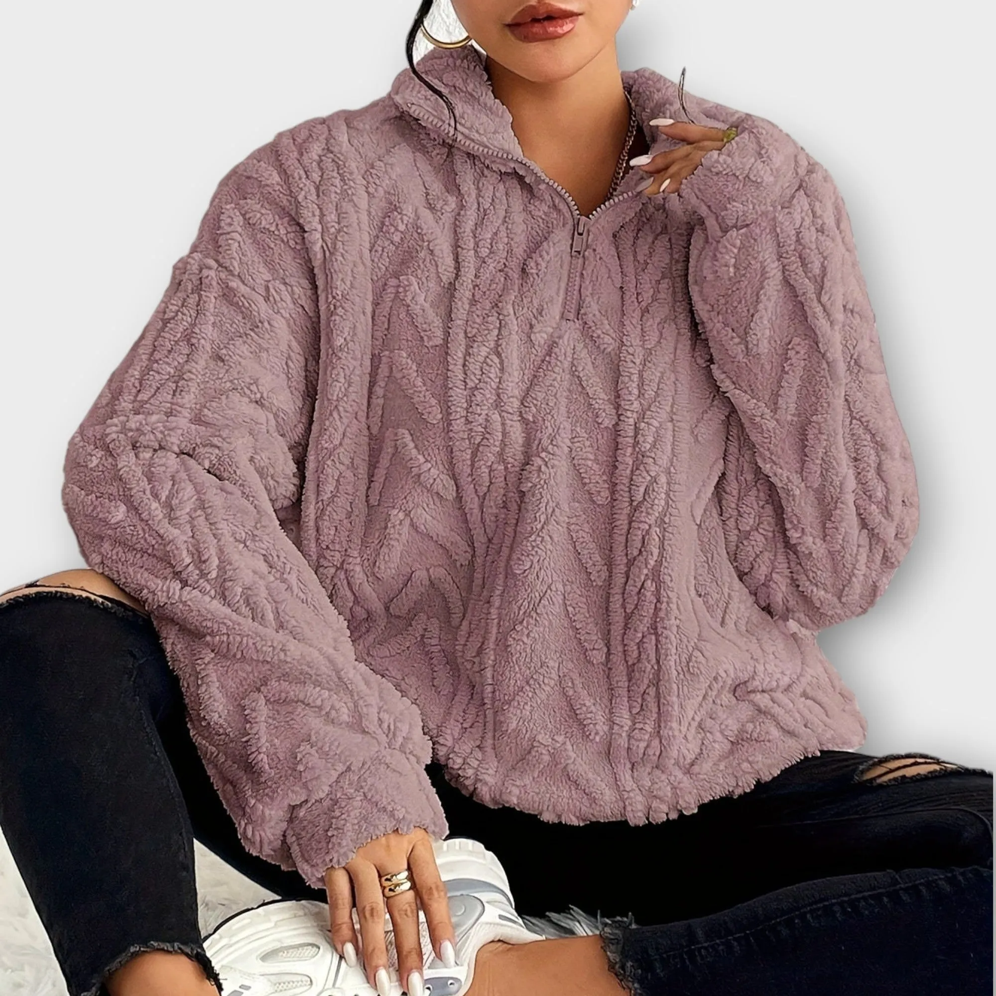 Fiona Braided Zip-Up Pullover