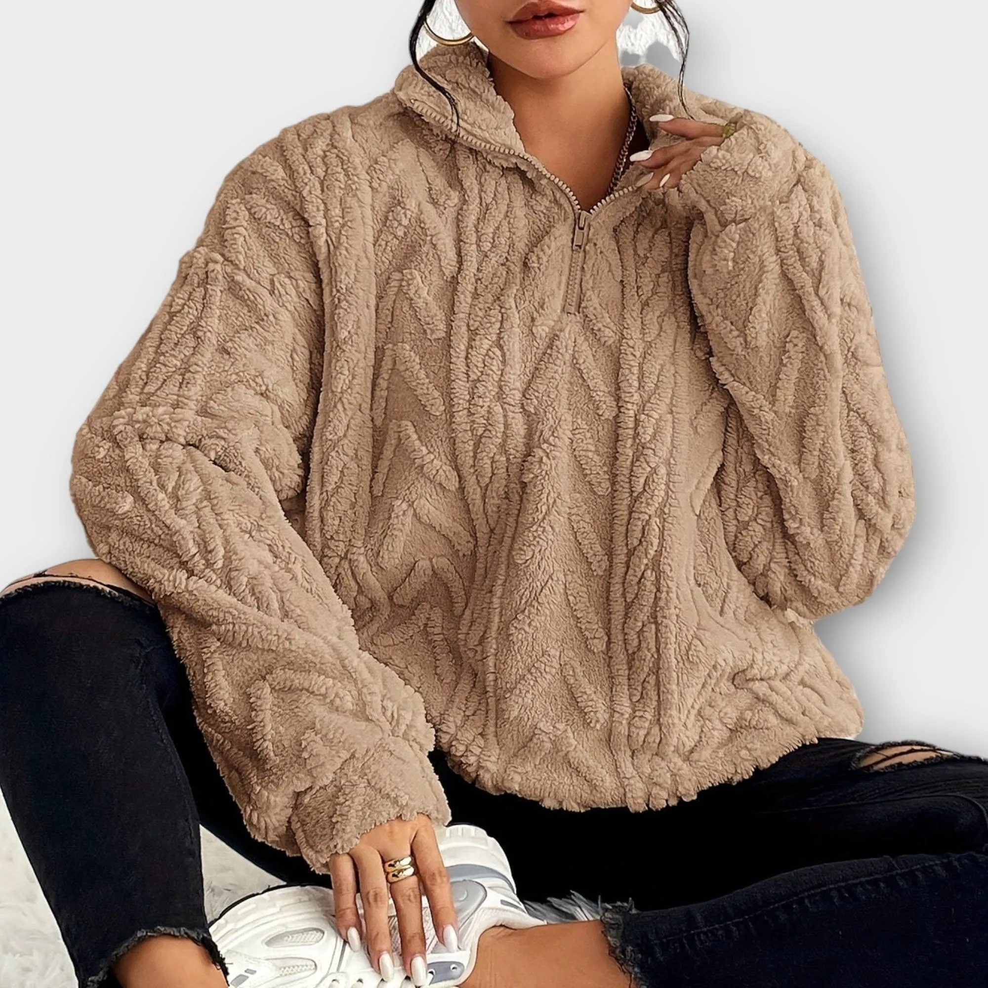 Fiona Braided Zip-Up Pullover