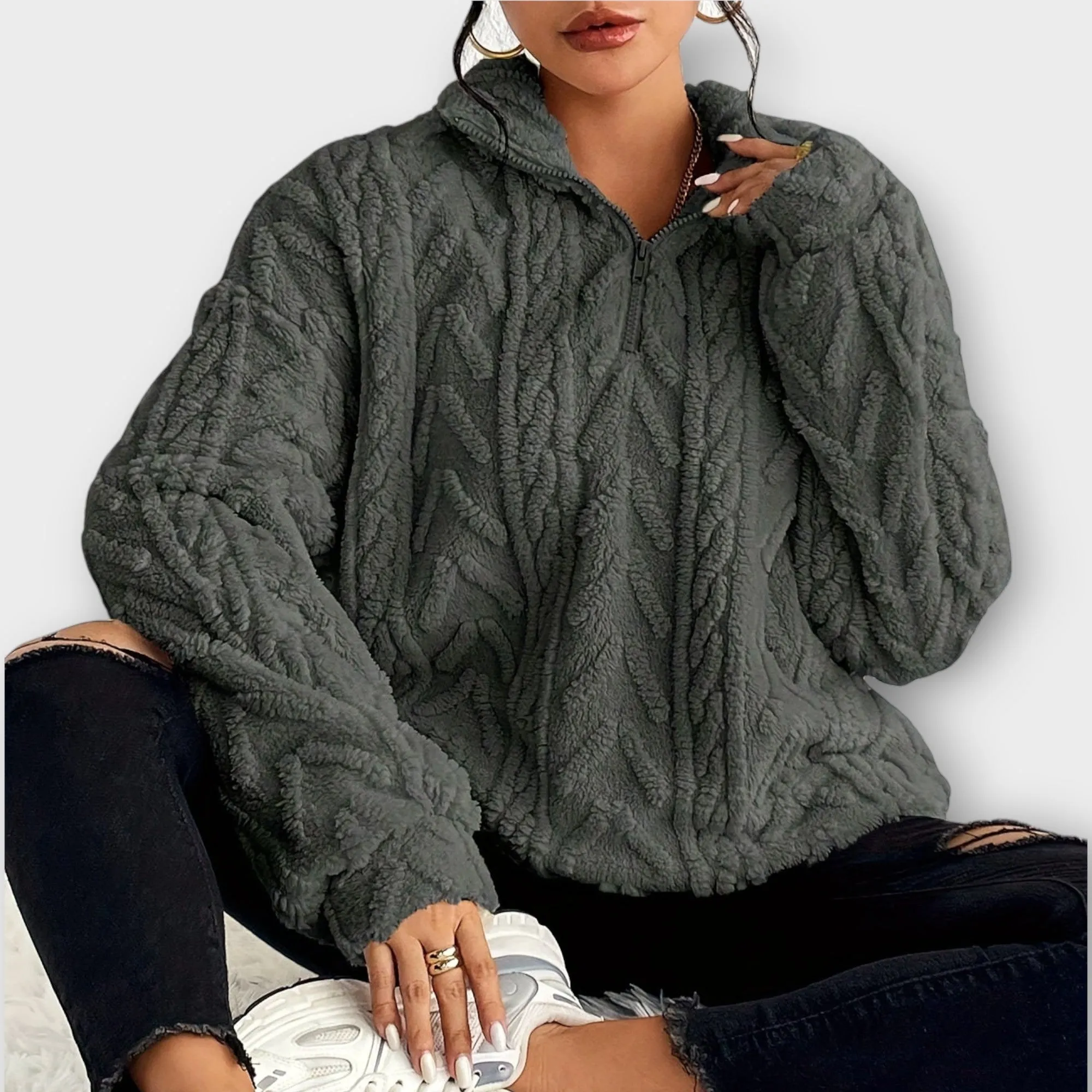Fiona Braided Zip-Up Pullover