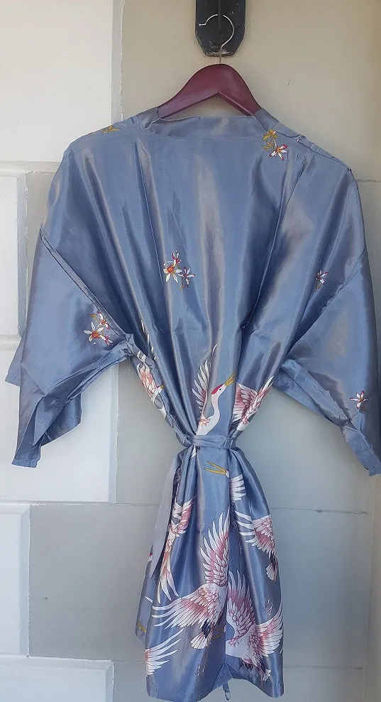 FLORAL SILVER BIRD SATIN GOWN