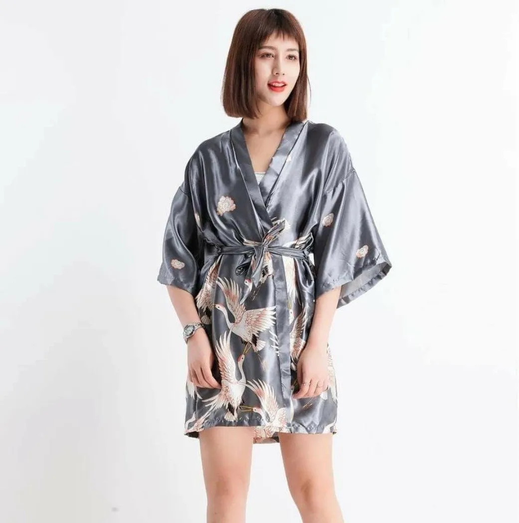 FLORAL SILVER BIRD SATIN GOWN