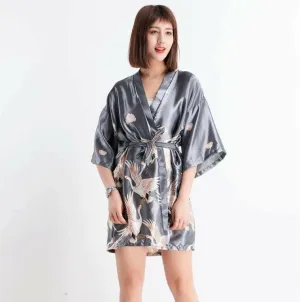 FLORAL SILVER BIRD SATIN GOWN