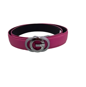 Fushia Men's Belt Genuine Leather Silver Buckle