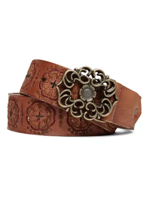 Genuine Leather Brown Color Hand Embroidery Belt By Art N Vintage
