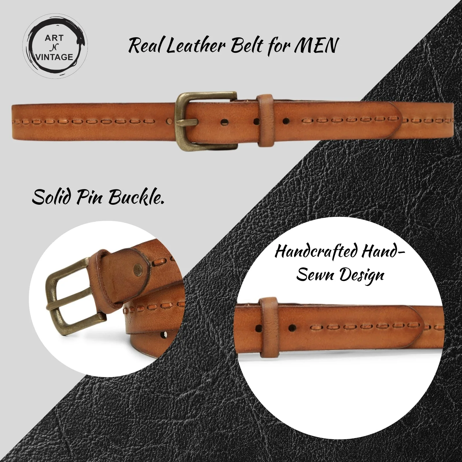 Genuine Tan Leather Crafted Men's Belt By Art N Vintage