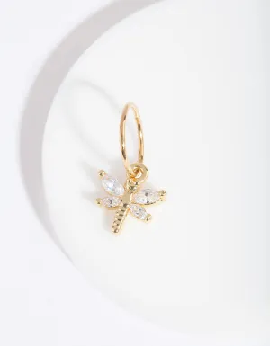Gold Surgical Steel Cubic Zirconia Dragonfly Clicker Earring