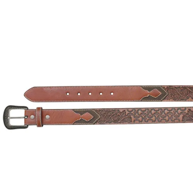Hooey Mens Western Overlay Tooled Leather Belt (Brown, 40)
