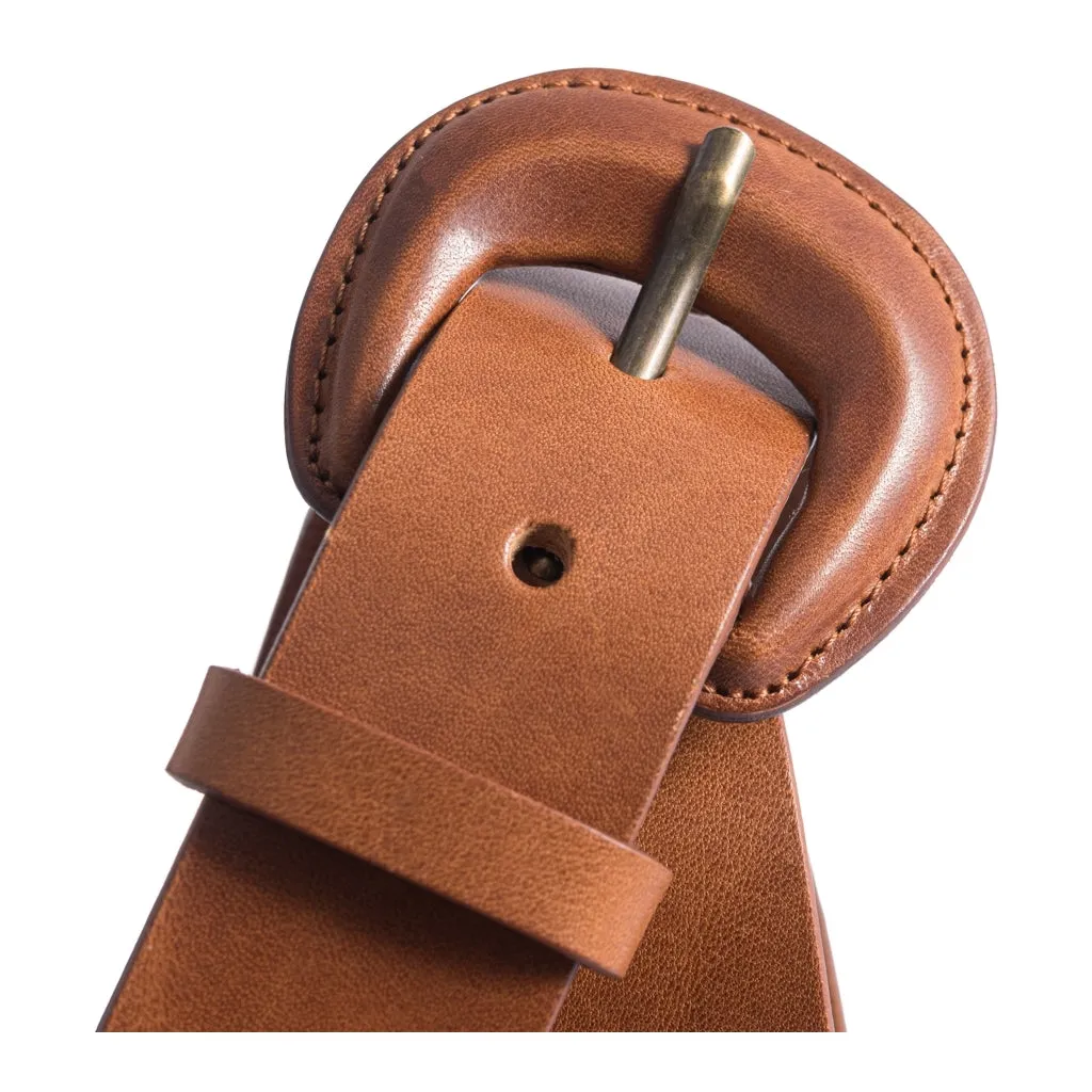 Jenas leather belt with large buckle / 15166 - Cognac