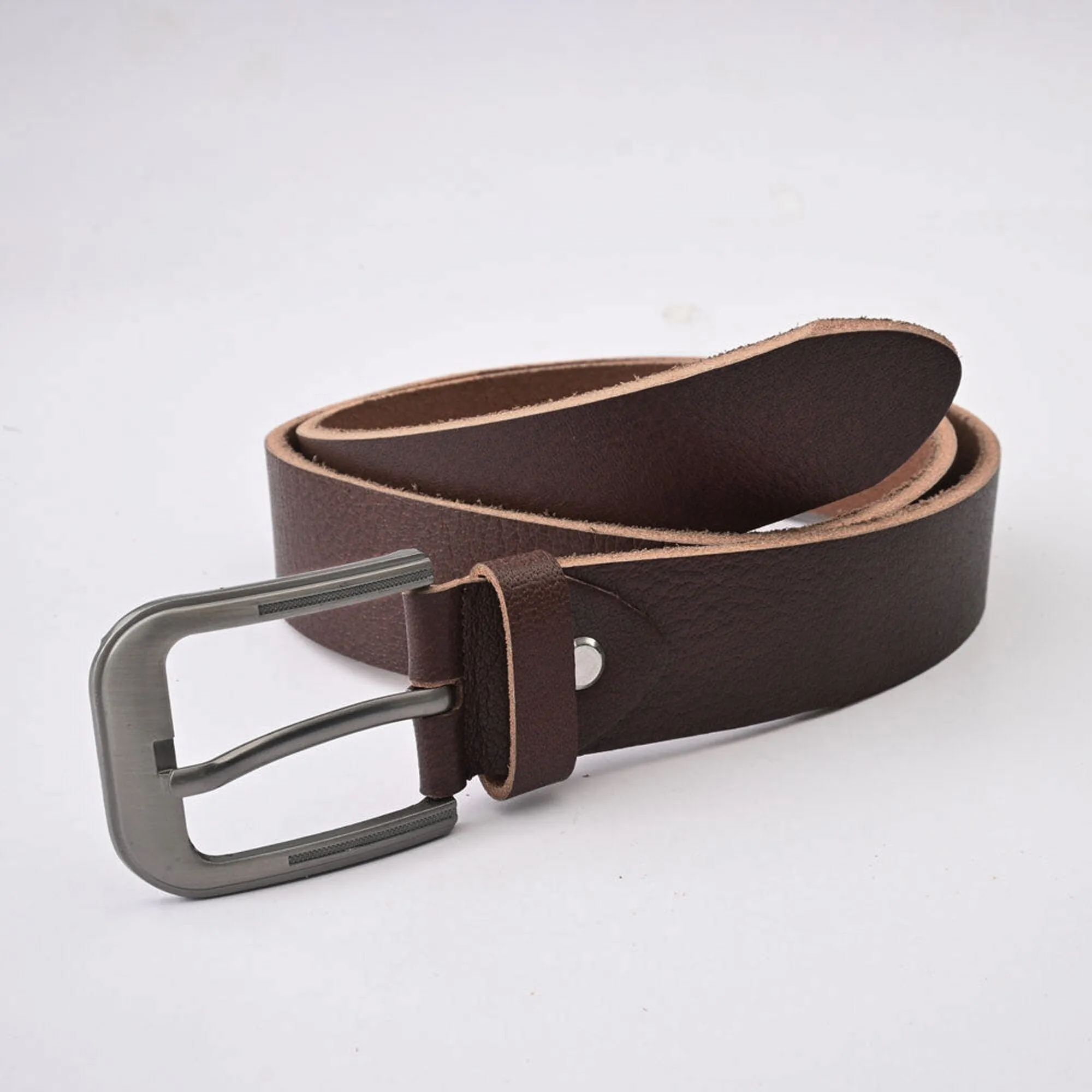 L&L Men's Cherriz Silver Grey Buckle PU Leather Belt
