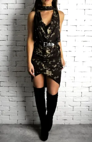 Leather Back Dress - Brown Tie Dye