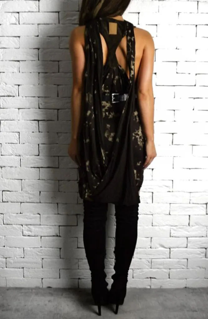 Leather Back Dress - Brown Tie Dye
