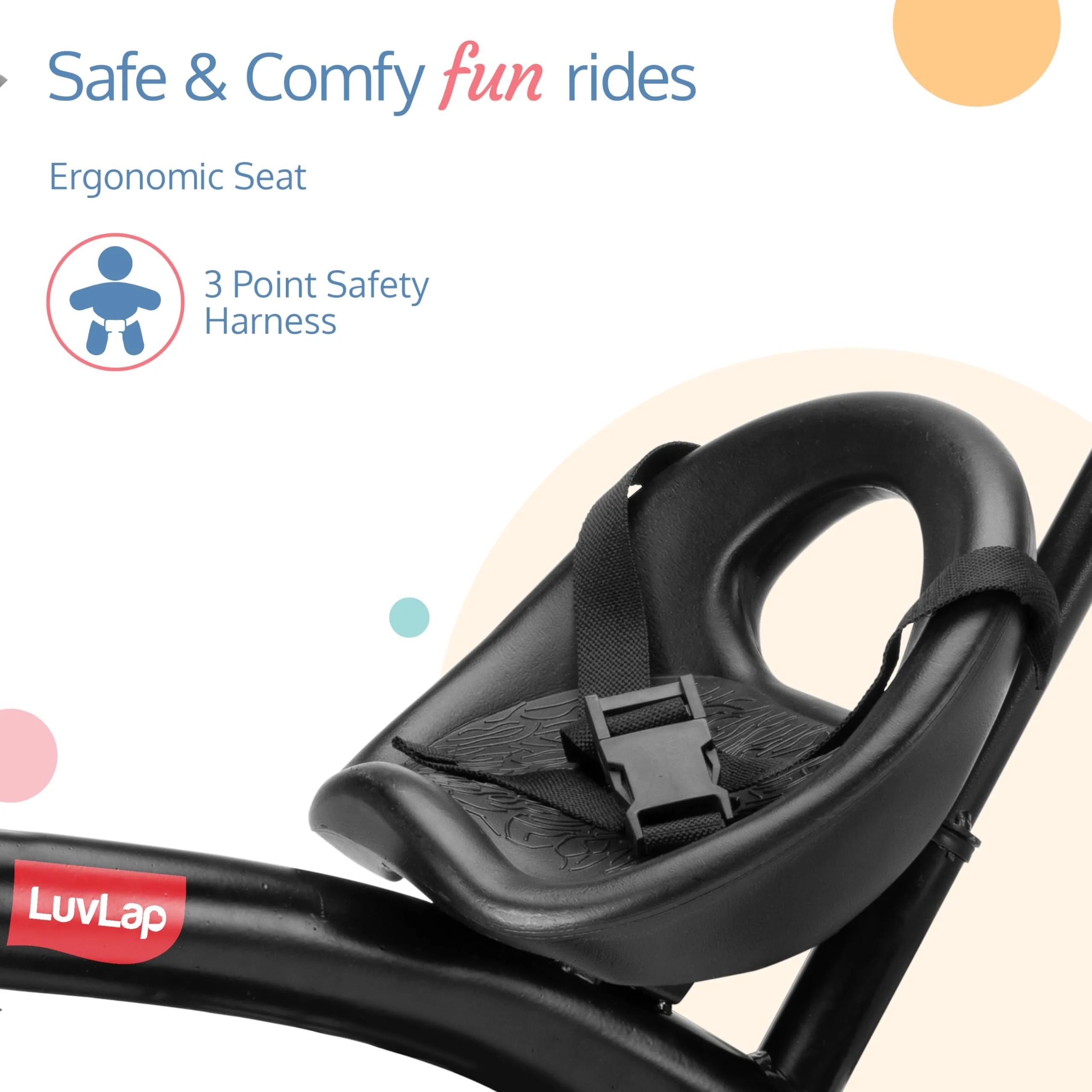 Luvlap Elegant Lite Kids' Tricycle with Push Bar, Full Metal Frame & Anti-Slip Pedals, 1.5 to 5 Years, Carrying Capacity up to 25 Kg, Black