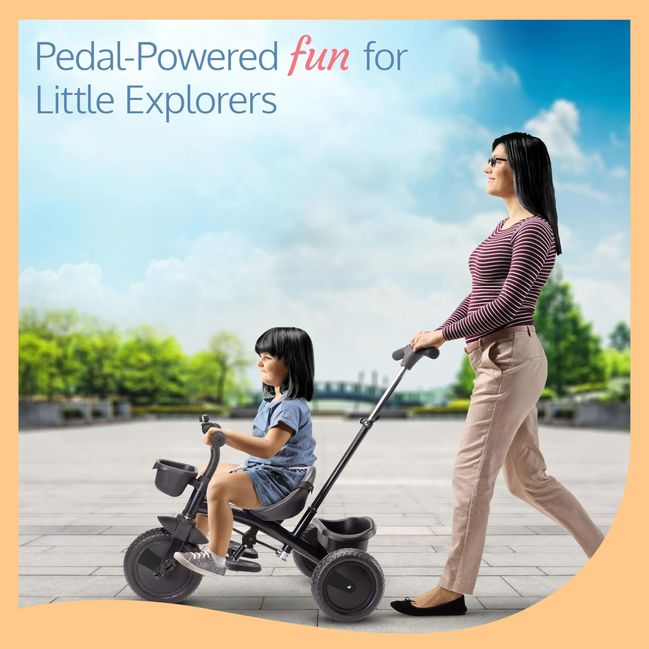 Luvlap Elegant Lite Kids' Tricycle with Push Bar, Full Metal Frame & Anti-Slip Pedals, 1.5 to 5 Years, Carrying Capacity up to 25 Kg, Black