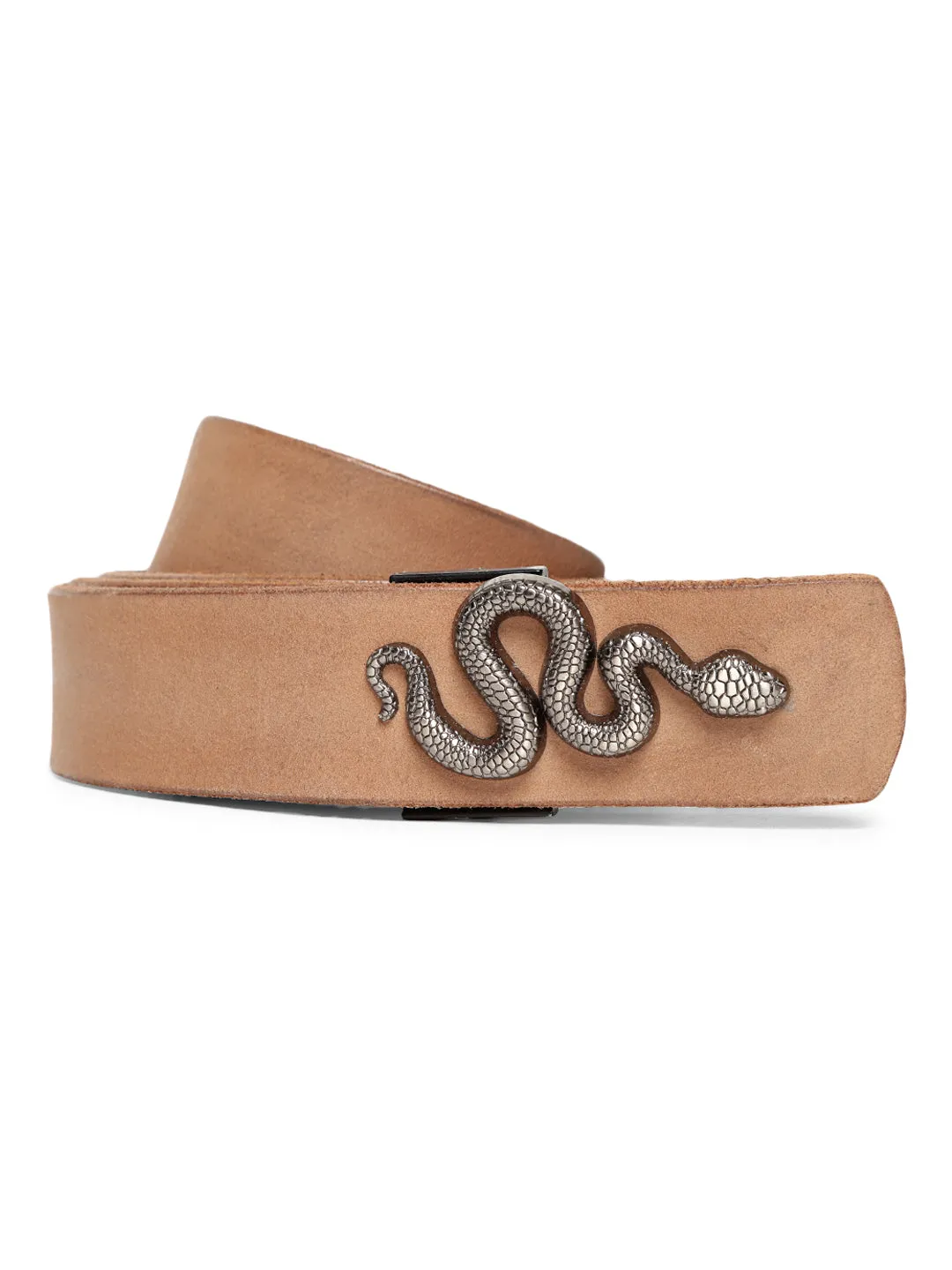 Natural Plain Belt With Snake-shaped Metal Buckle By Art N Vintage