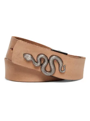 Natural Plain Belt With Snake-shaped Metal Buckle By Art N Vintage