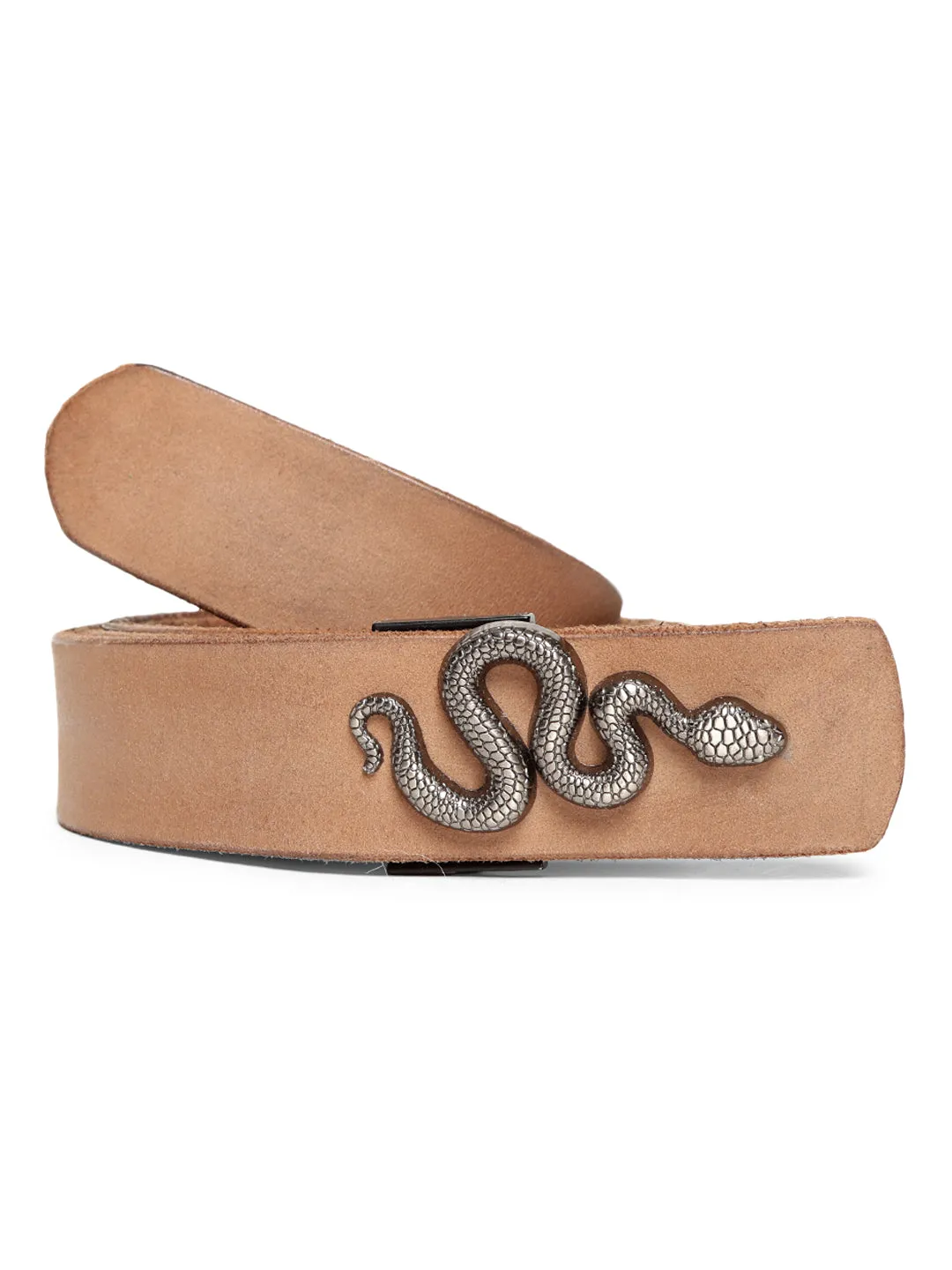 Natural Plain Belt With Snake-shaped Metal Buckle By Art N Vintage