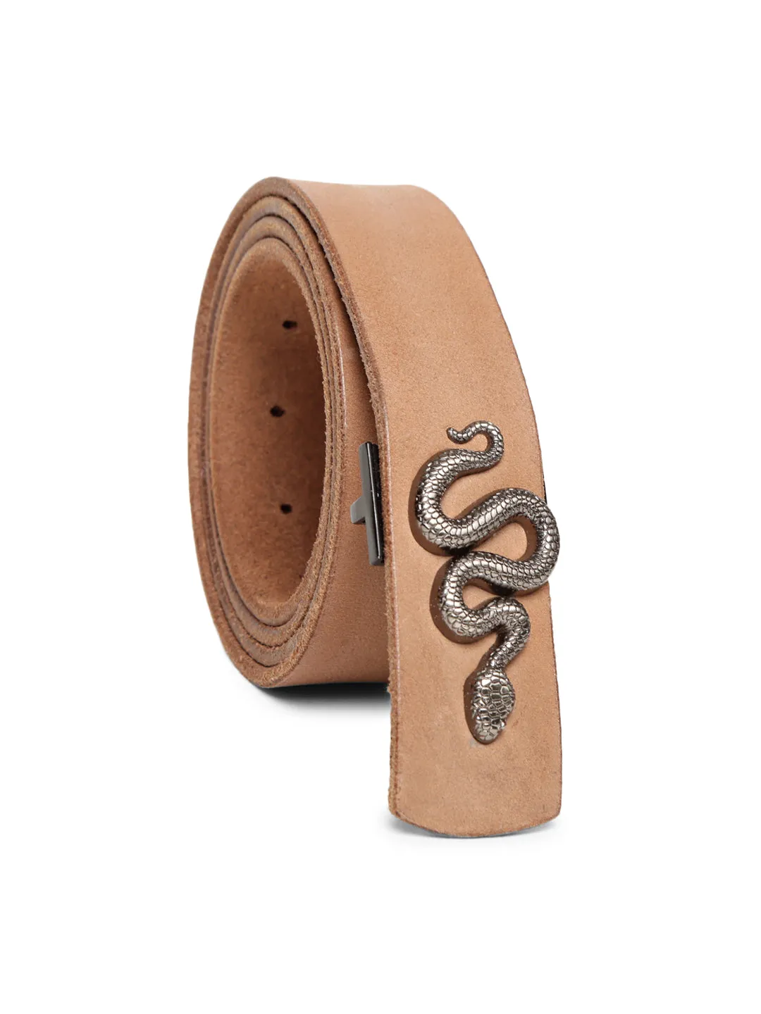 Natural Plain Belt With Snake-shaped Metal Buckle By Art N Vintage