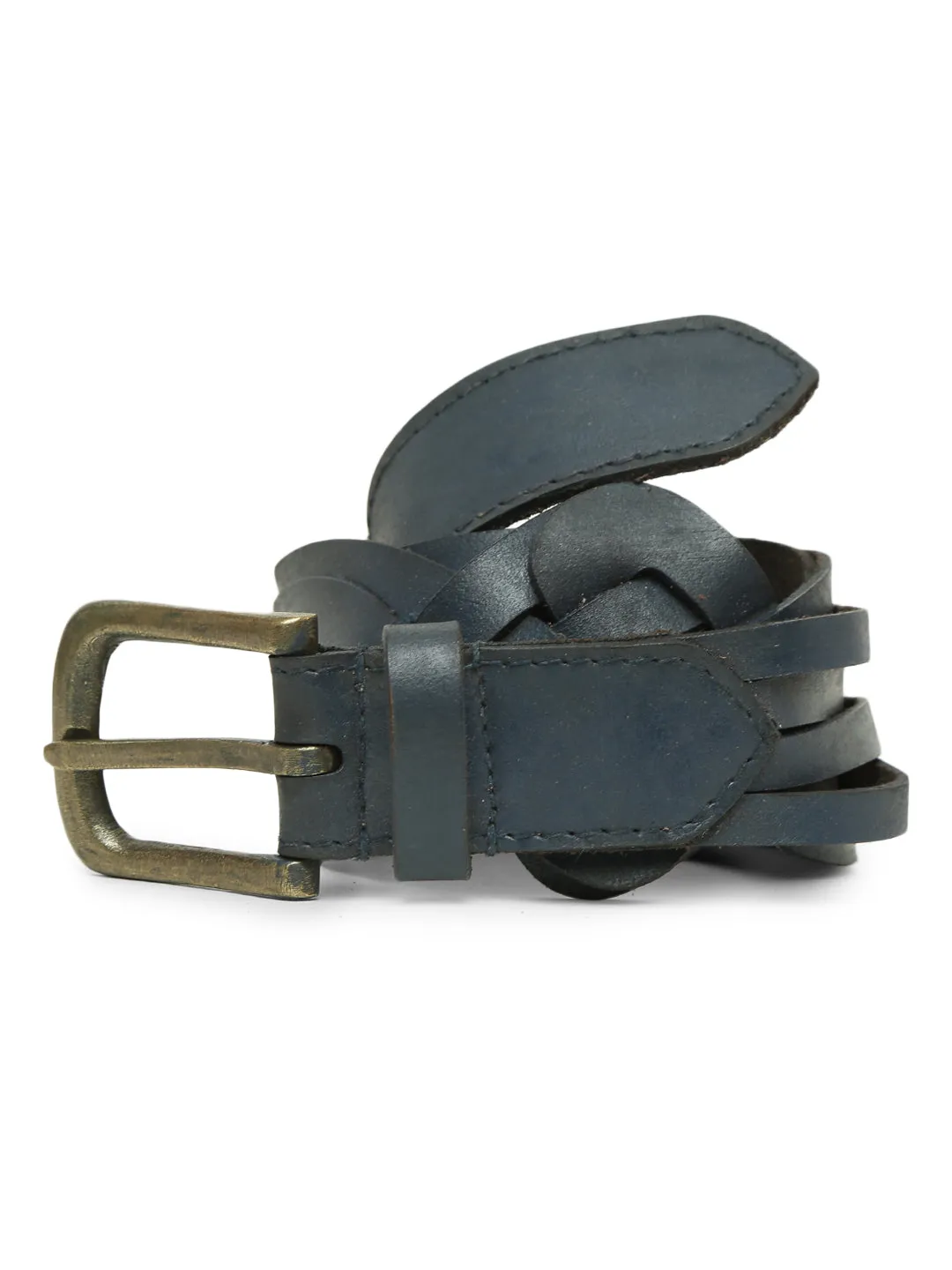 Navy Interlaced Genuine Leather Belt By Art  Vintage