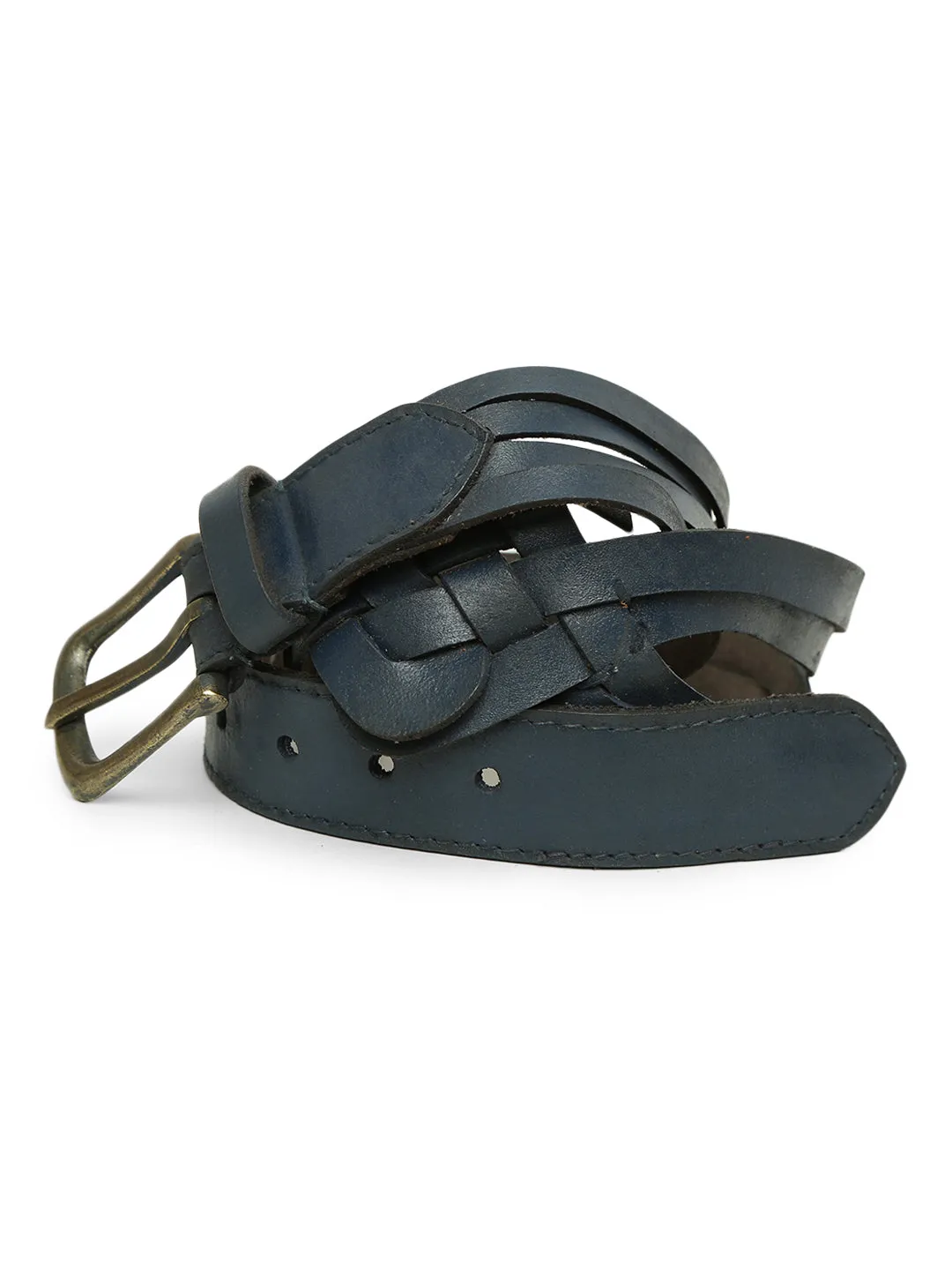 Navy Interlaced Genuine Leather Belt By Art  Vintage