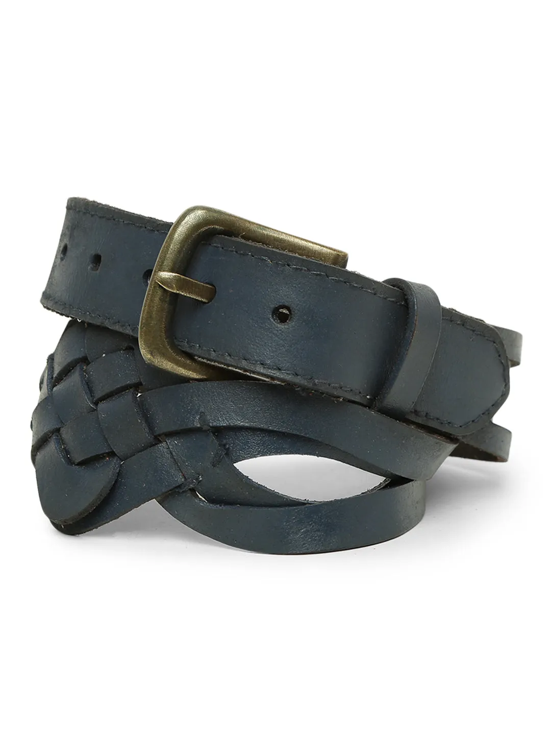Navy Interlaced Genuine Leather Belt By Art  Vintage