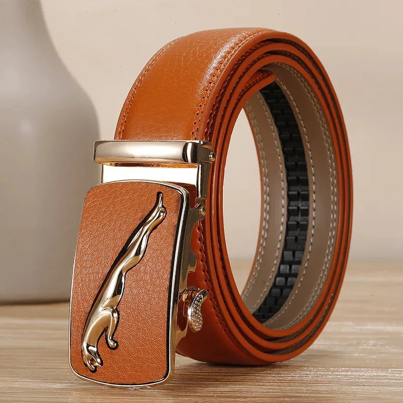 New Men's Belt Fashion Alloy Automatic Buckle Genuine Leather Belt Business Casual Men's Belts Luxury High Quality Waistband