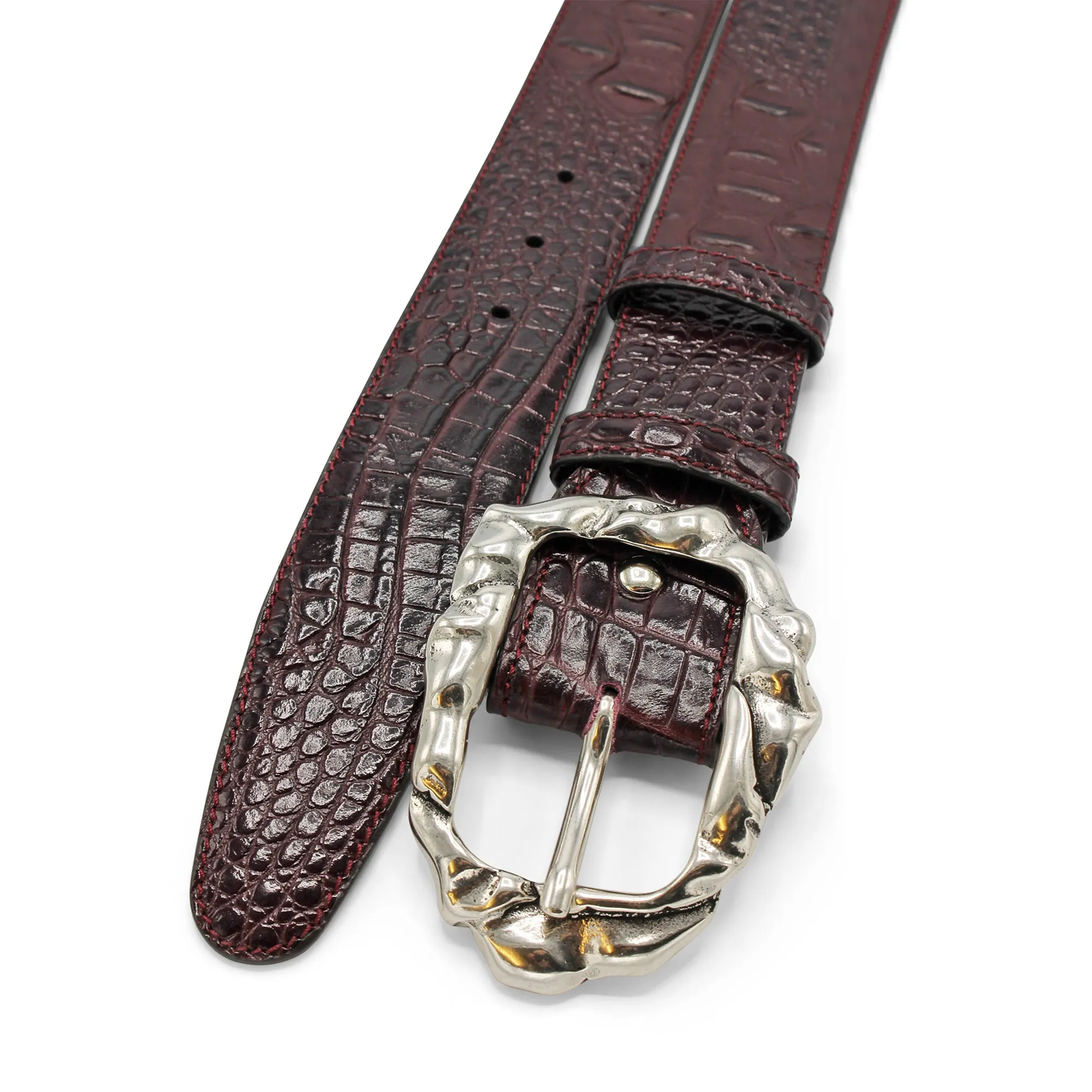 Pinot Noir Mock Caiman Molten Prong Belt
